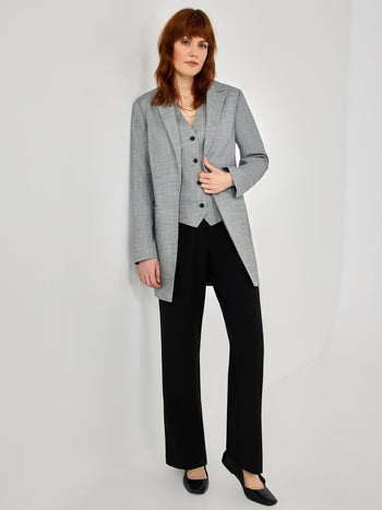 Open-Front Long Blazer Dk Grey