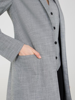 Open-Front Long Blazer Dk Grey