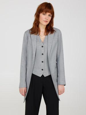 Open-Front Long Blazer Dk Grey