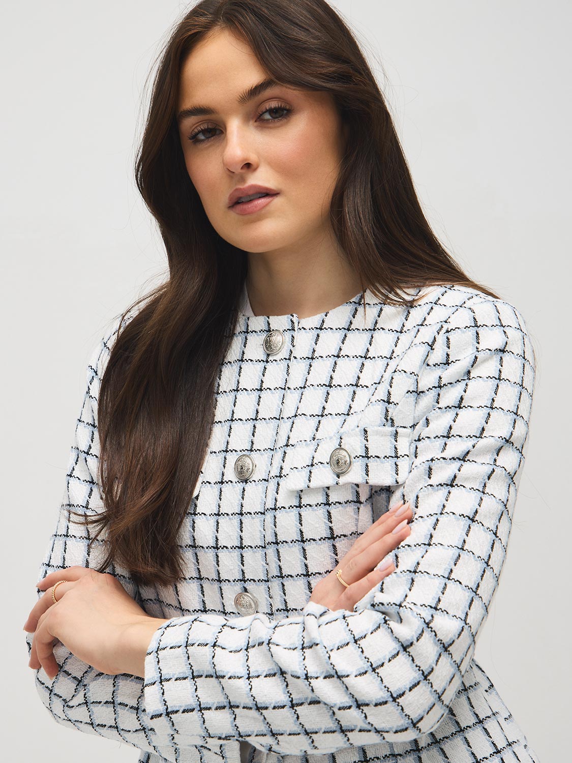 Blazer en tricot bouclé sans col et ceinturé