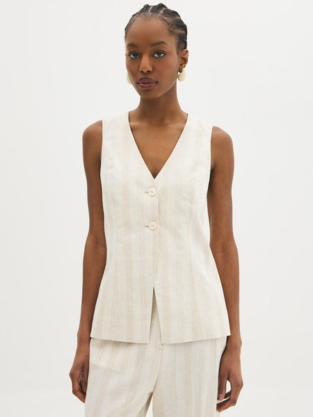 Striped Linen-Blend Vest – Suzy Shier