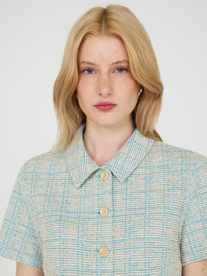 Short Sleeve Boucle Blazer Lt Blue