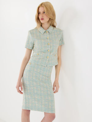Short Sleeve Boucle Blazer Lt Blue