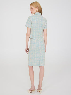 Short Sleeve Boucle Blazer Lt Blue