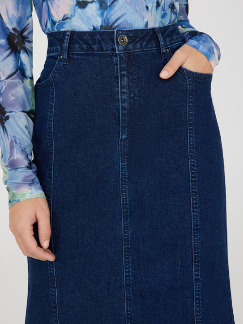 Denim Godet Maxi Skirt