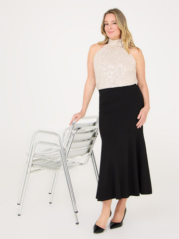 Denim Godet Maxi Skirt – Suzy Shier Denim Godet Maxi Skirt – Suzy Shier