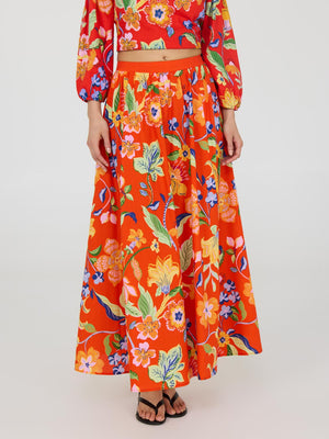 Floral Poplin Maxi Skirt Scarlet