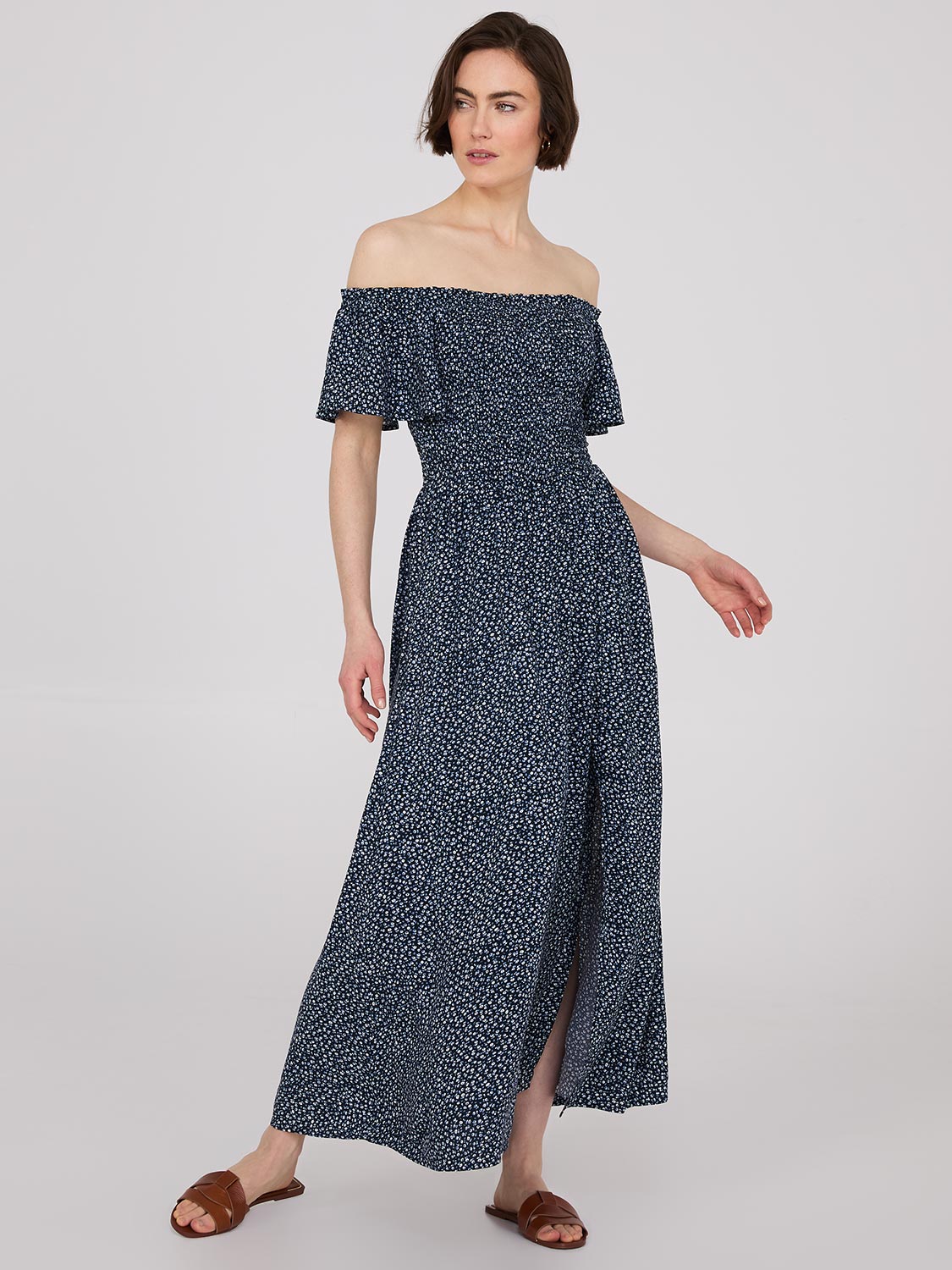 Ditsy Print Flutter Sleeve Maxi Dress – Suzy Shier