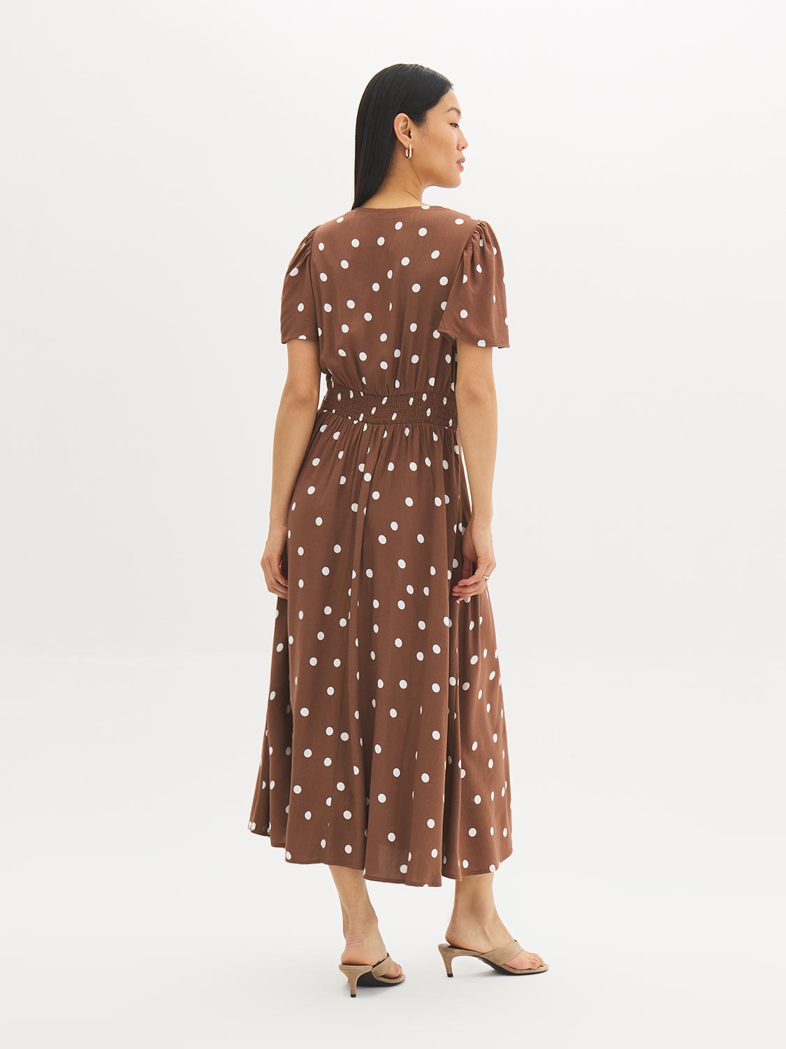 Polka Dot V-Neck Midi Dress Suzy Shier Polka Dot V-Neck Midi Dress Suzy Shier