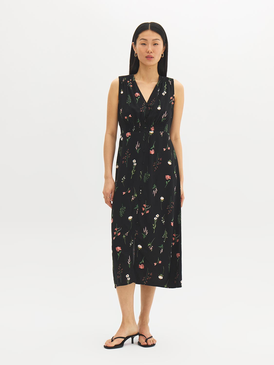 Floral V-Neck Smocked Midi Dress