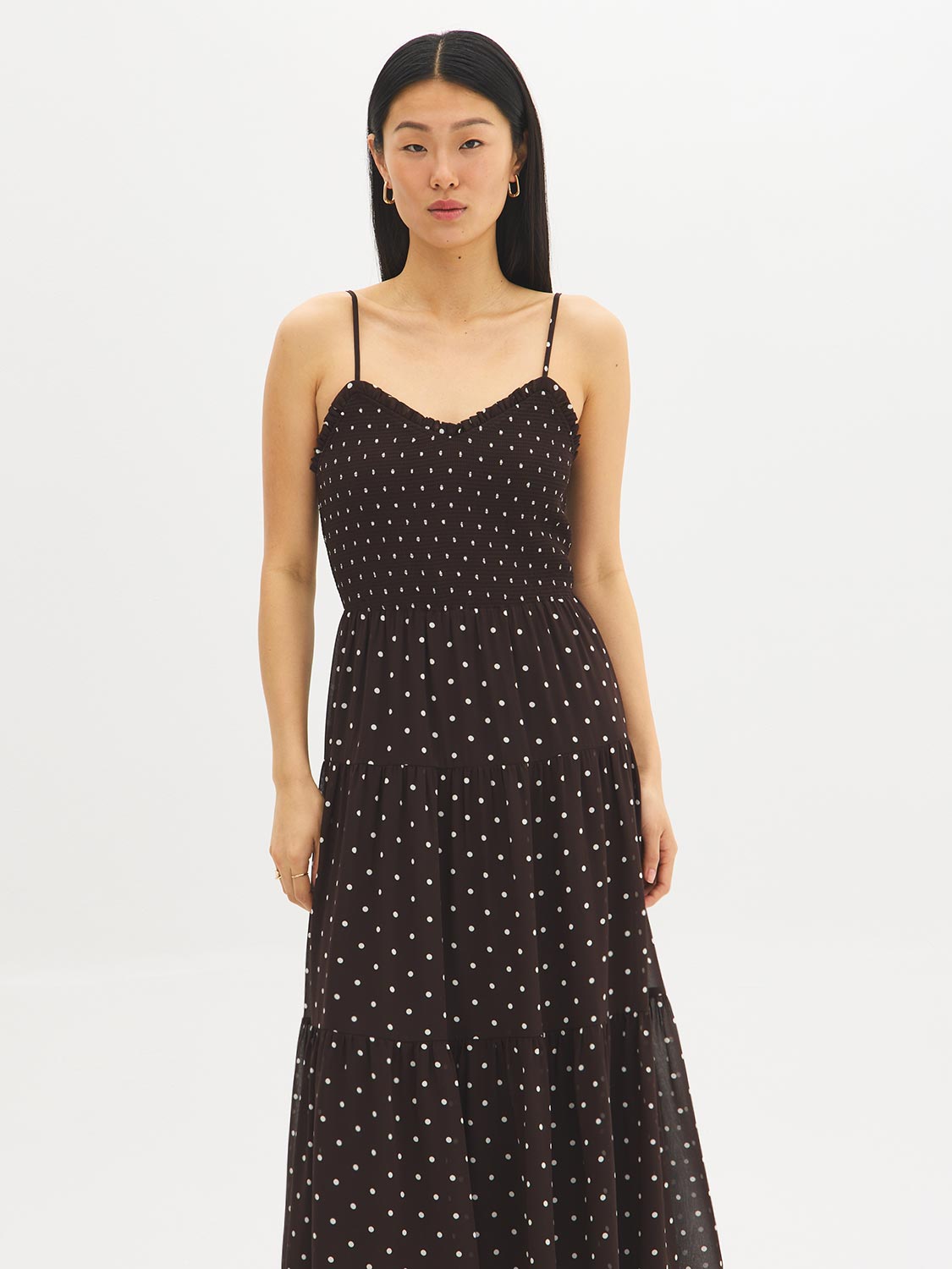 Polka Dot Tiered Chiffon Dress  Suzy Shier