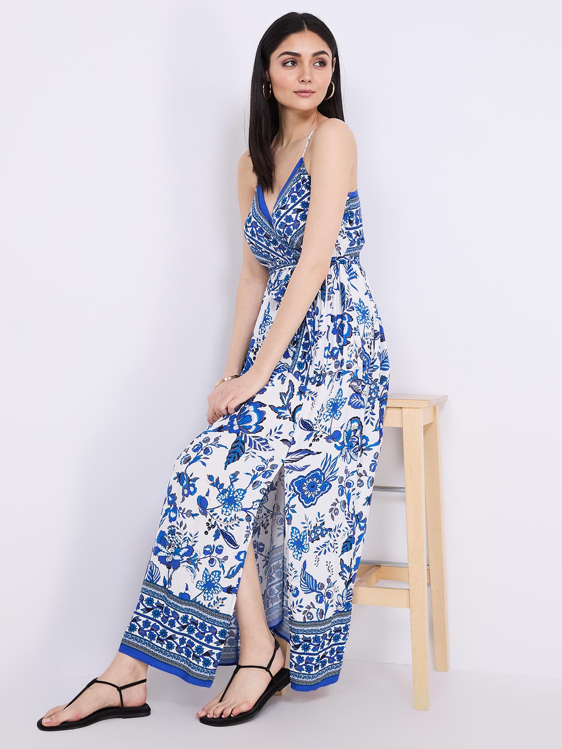 Floral Border Print Cross-Front Maxi Dress – Suzy Shier