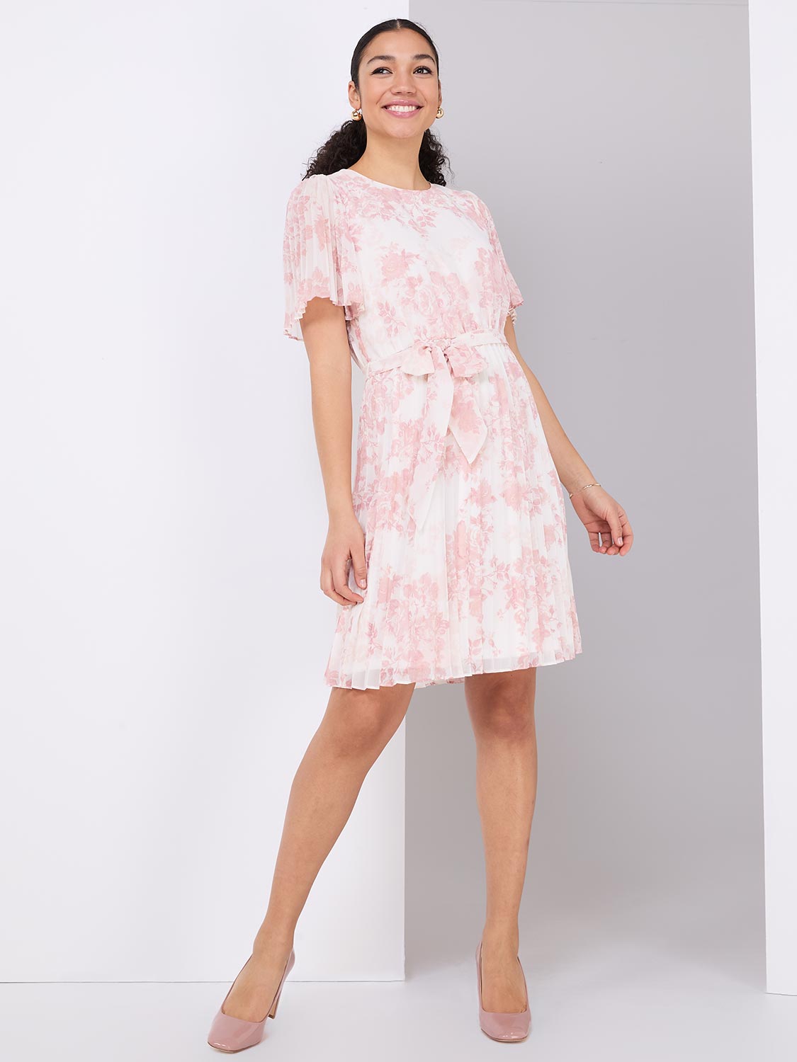 Floral Print Pleated Chiffon Dress – Suzy Shier