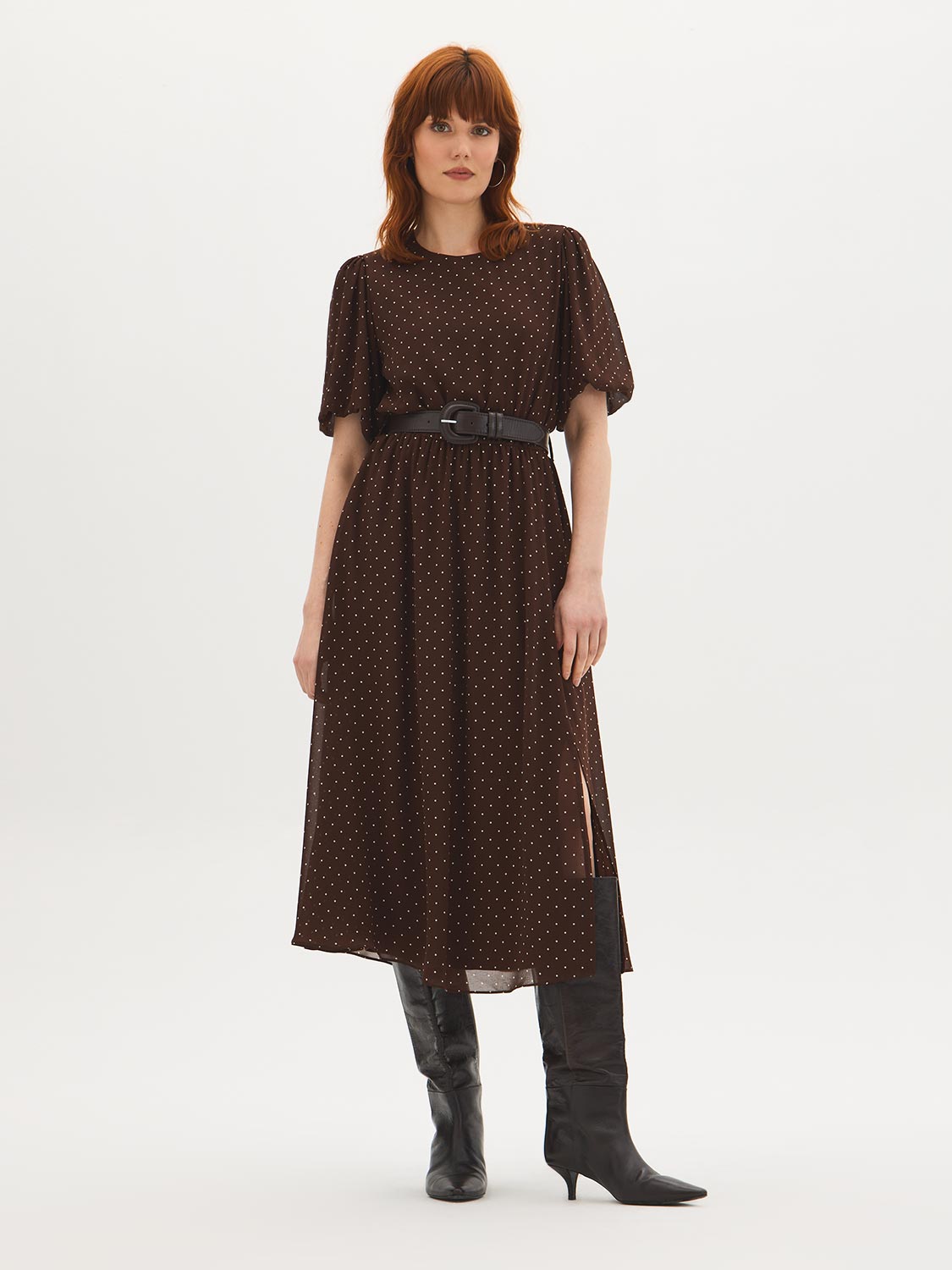 Polka Dot Chiffon Midi Dress – Suzy Shier