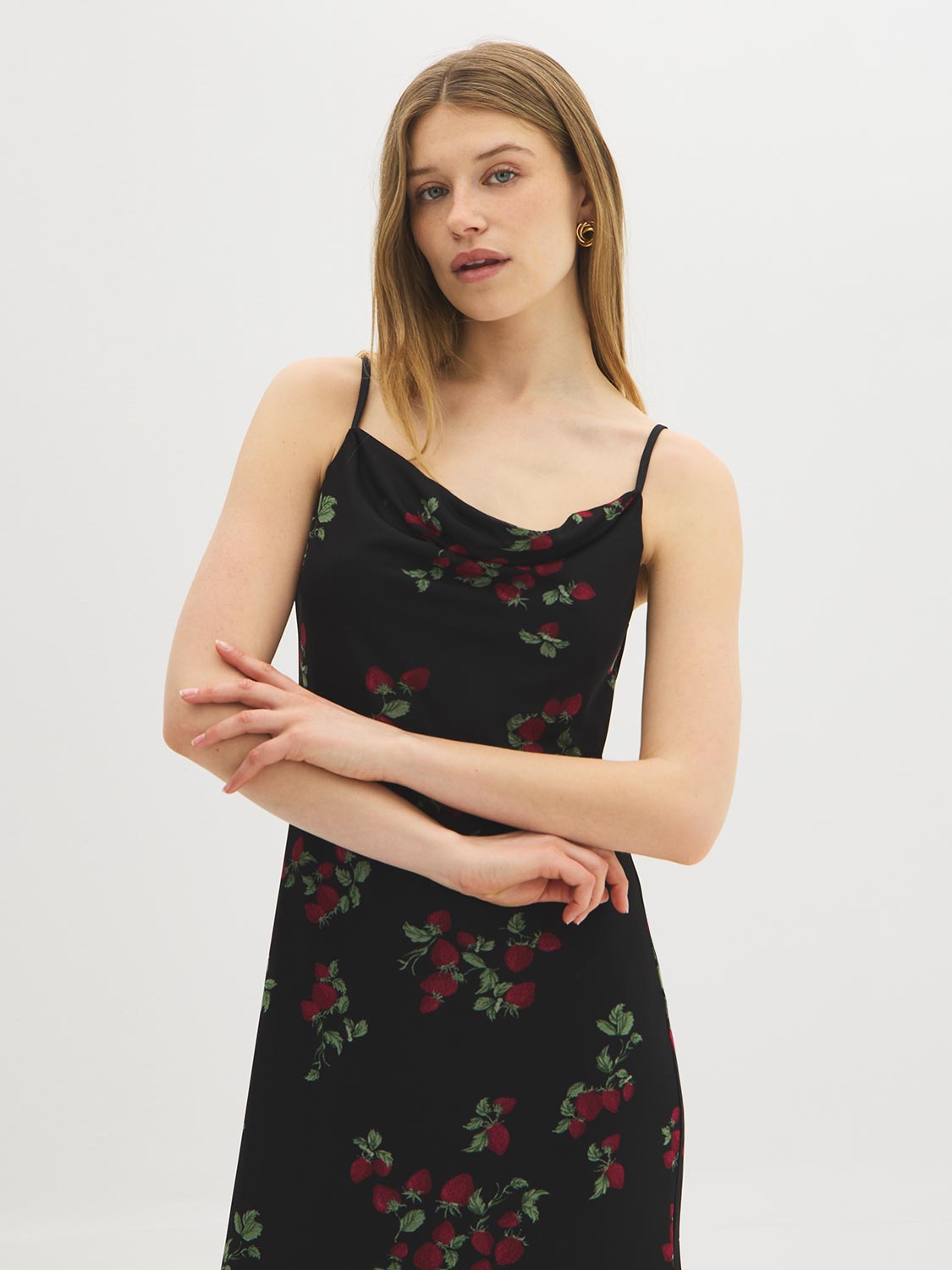 mesh strawberry dress Strawberry Print Cowl Neck Mesh Dress