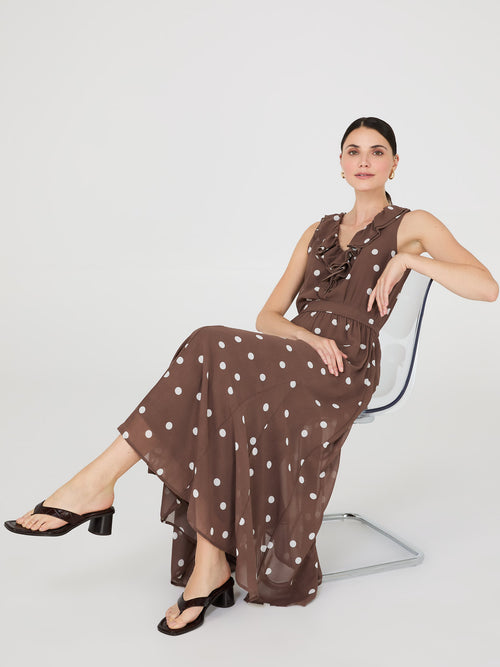 Dot Print Maxi Dress With Ruffle Details