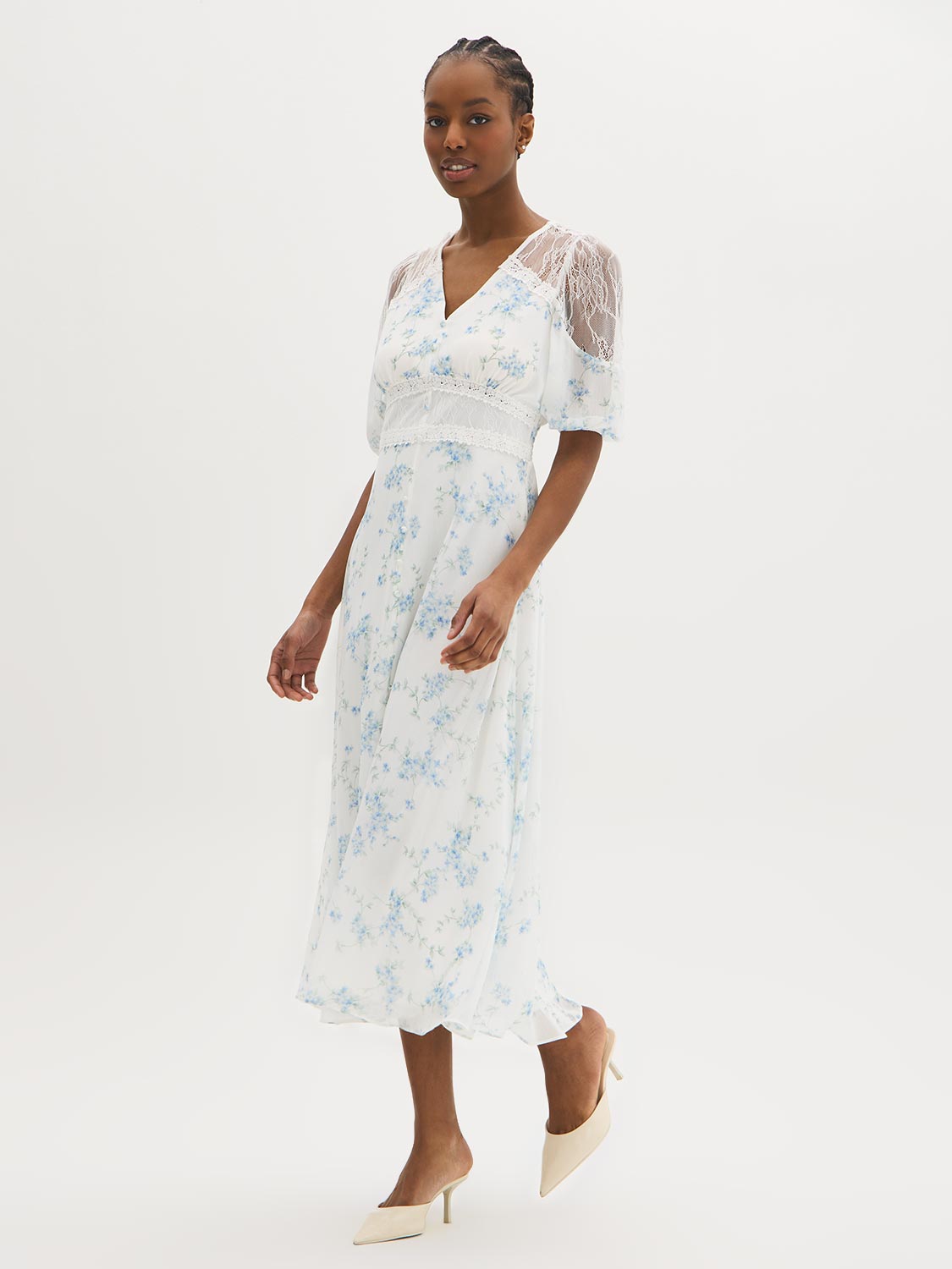 Floral Lace Chiffon Midi Dress – Suzy Shier