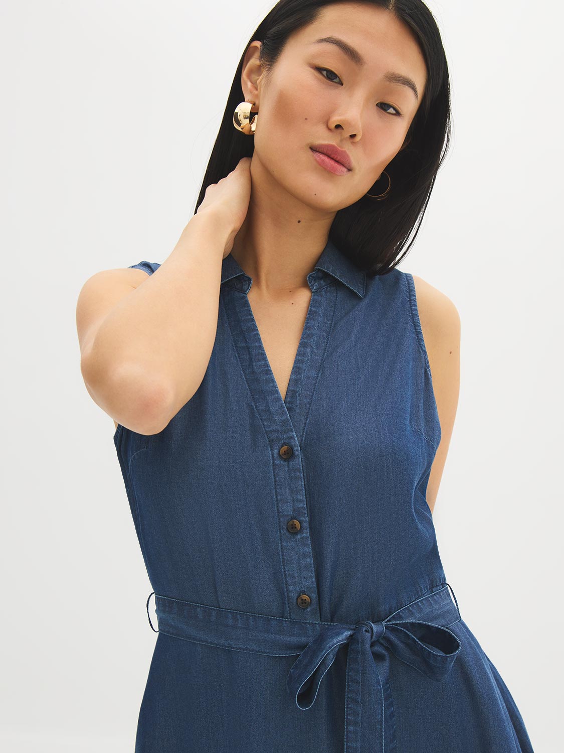 suzy shier denim dress Sleeveless Denim Midi Shirt Dress | Dk Denim Blue | XXL