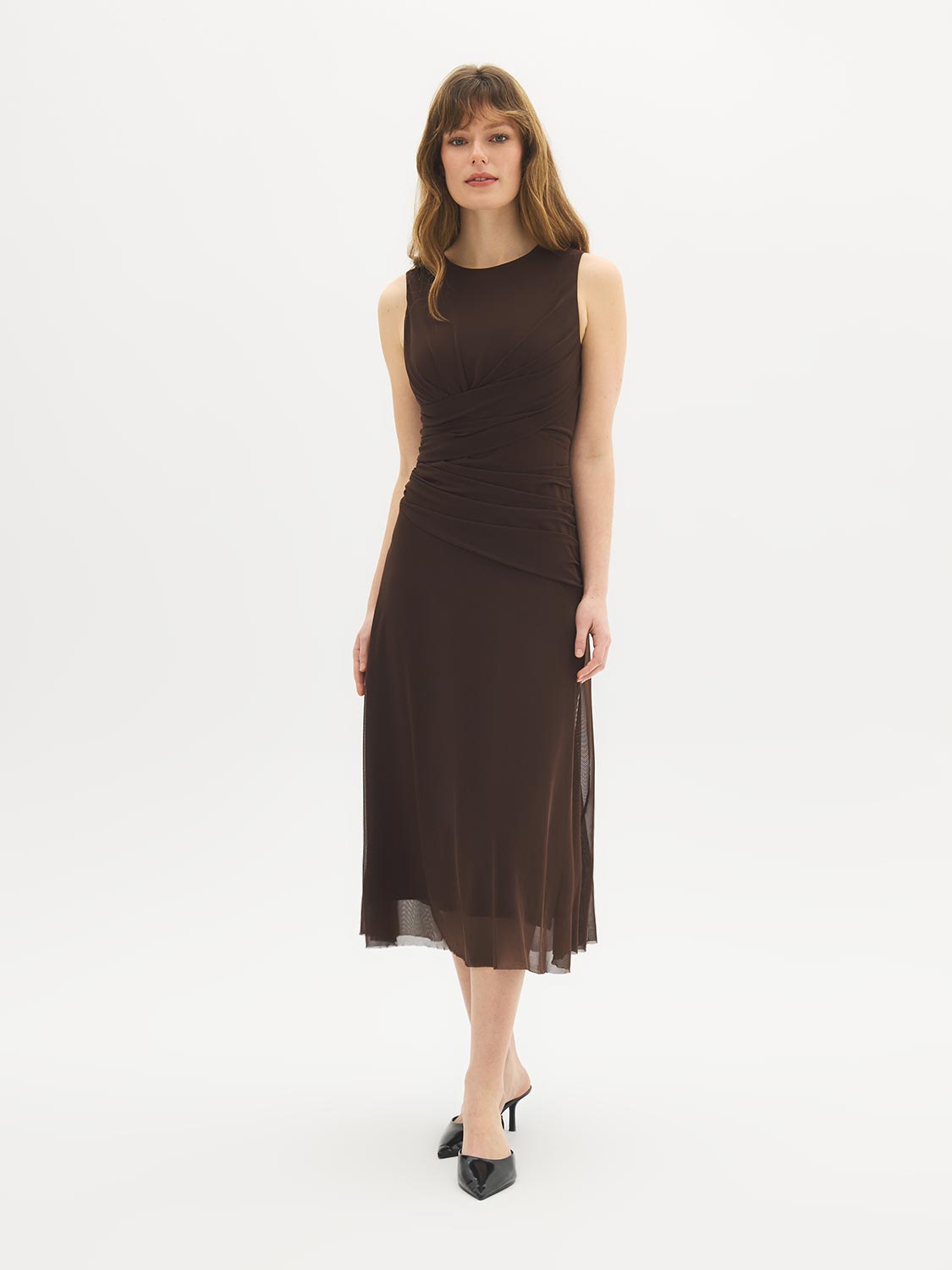 Gathered Waist Mesh Midi Dress