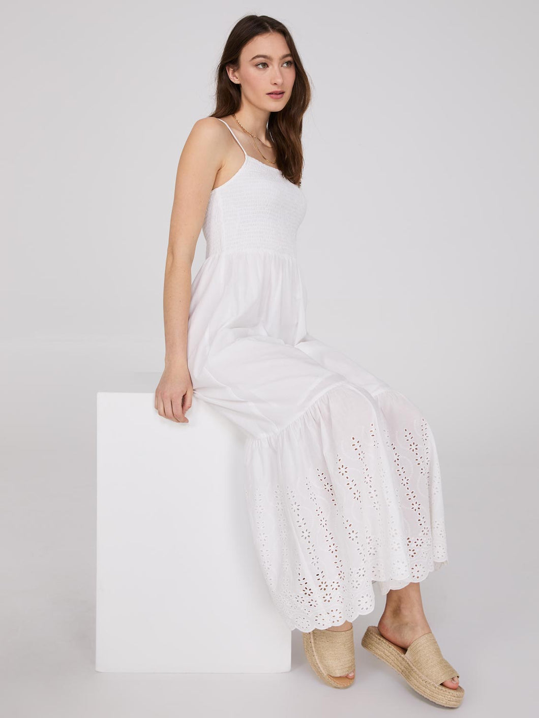 Eyelet Tiered Spaghetti Strap Maxi Dress – Suzy Shier