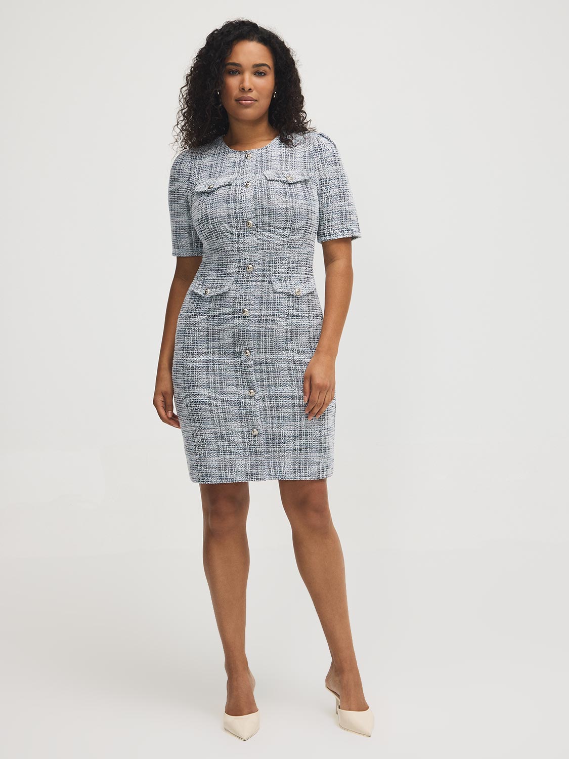 Button-Front Boucle Dress – Suzy Shier