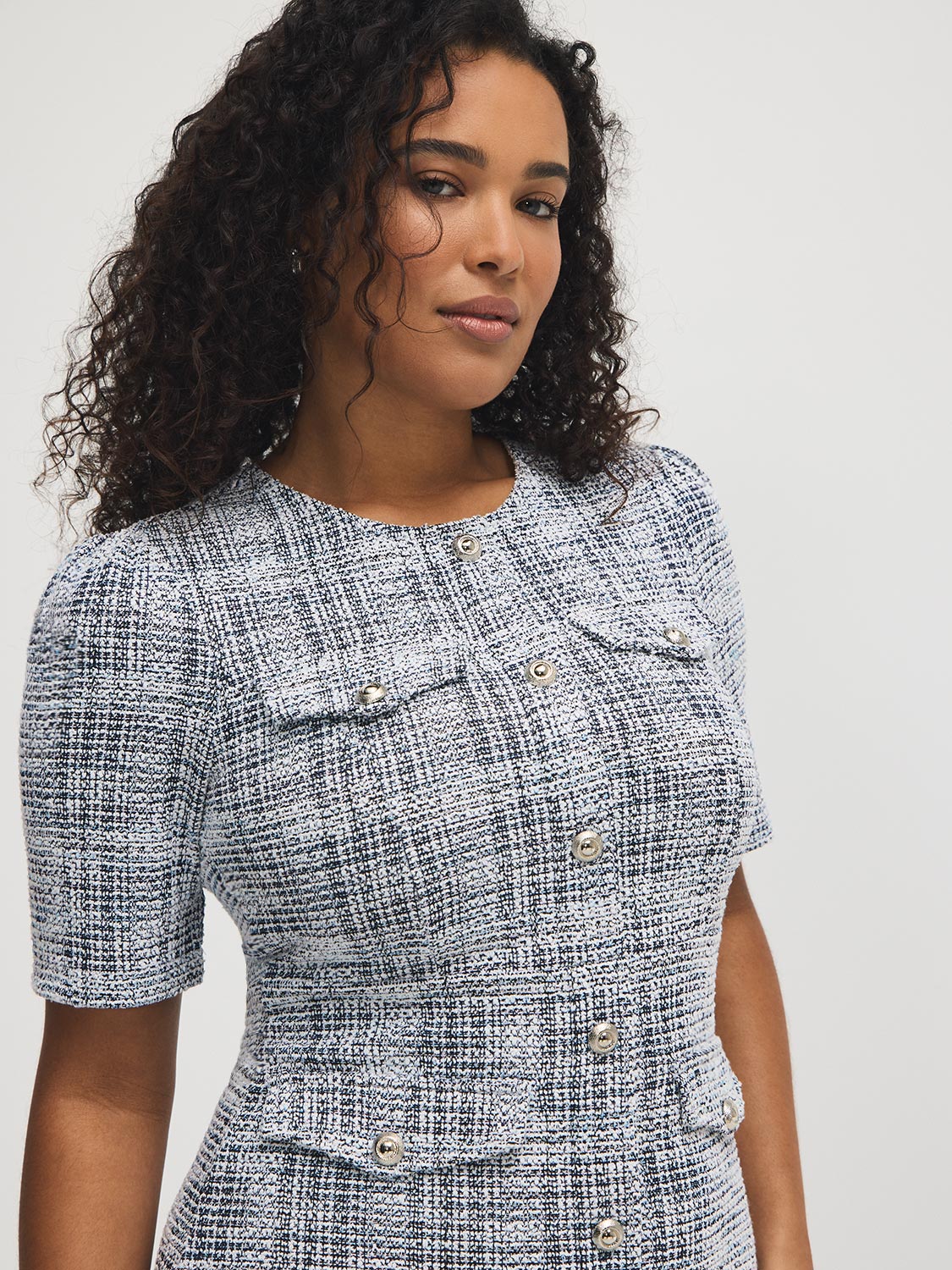 Button-Front Boucle Dress – Suzy Shier