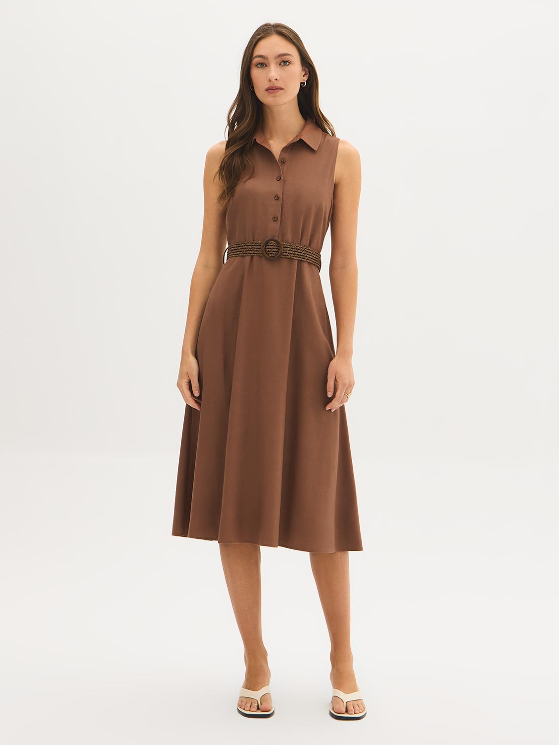 Linen-Blend Midi Shirt Dress | Black | L