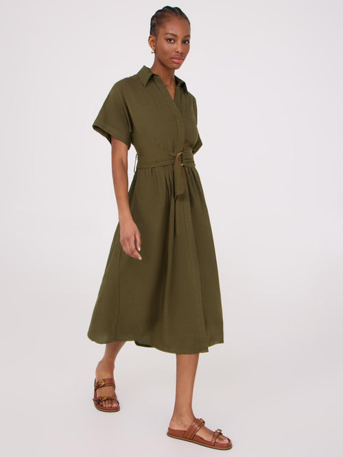 Linen Blend Dolman Sleeve Shirt Dress