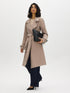 Belted trench coat in khaki grey with double-breasted closure and notch collar by Suzy.