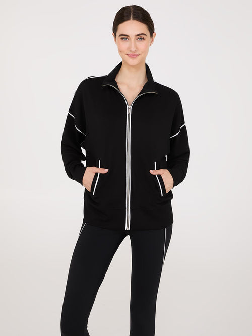 Contrast Piping Zip-Up Jacket