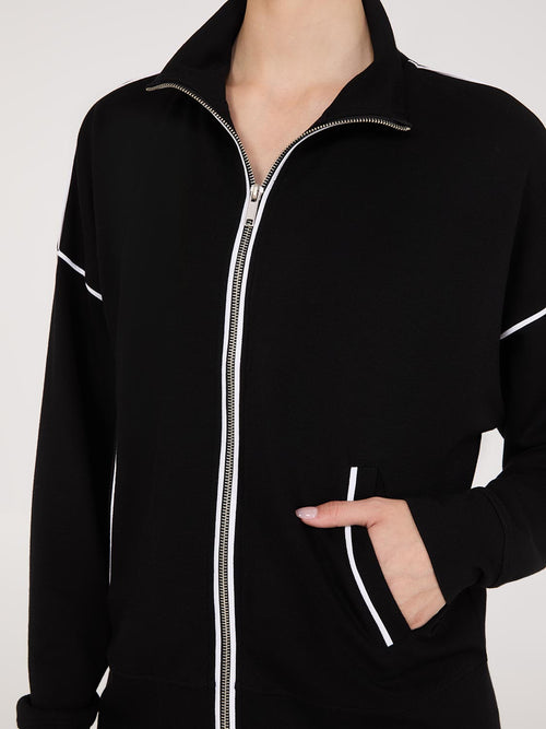 Contrast Piping Zip-Up Jacket