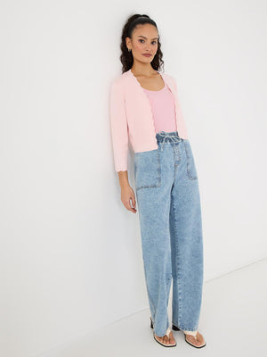 Cardigan boléro avec détails festonnés Pink
