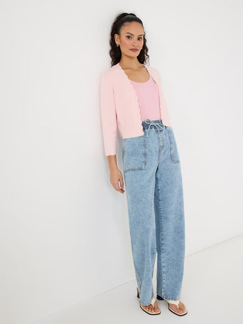 Cardigan boléro avec détails festonnés Pink