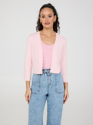 Cardigan boléro avec détails festonnés Pink