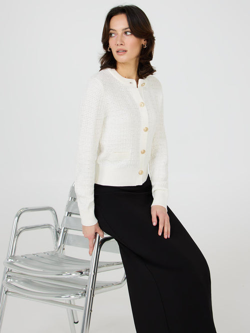 Tweed Button-Front Cardigan