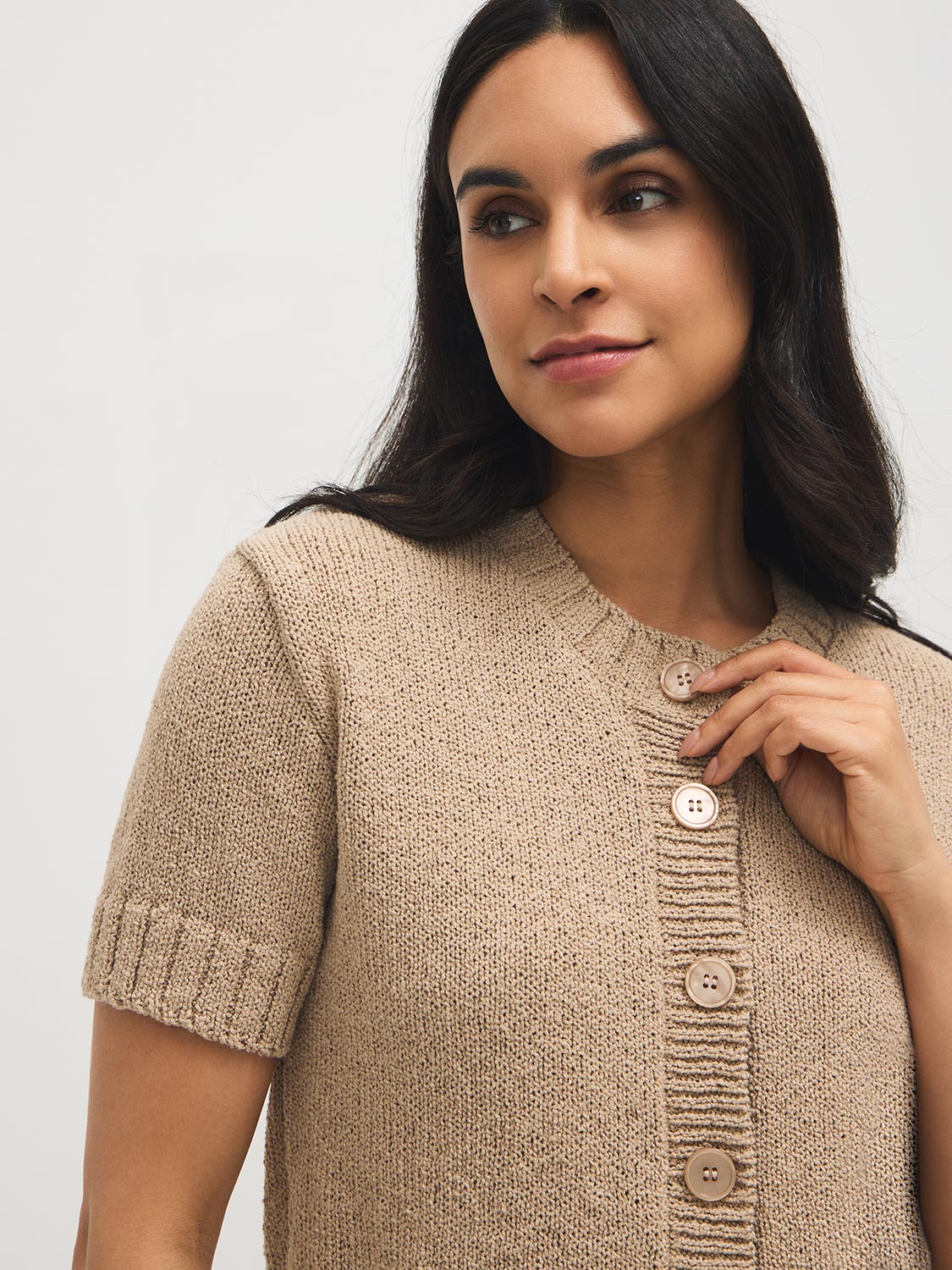Cotton-Blend Short Sleeve Cardigan – Suzy Shier