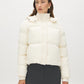 Cream Short Puffer Jacket with Hood - Woman Wearing Cropped Outerwear - Suzy Shier