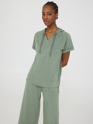 Short Sleeve French Terry Hoodie Dk Green