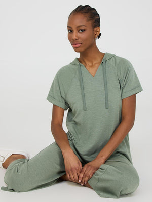 Short Sleeve French Terry Hoodie Dk Green