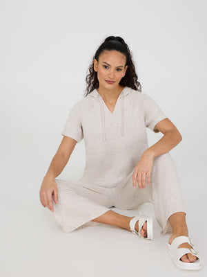 Short Sleeve French Terry Hoodie Oatmeal