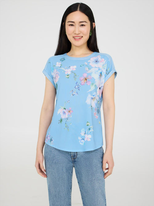 Floral Print Top With Metallic Trim