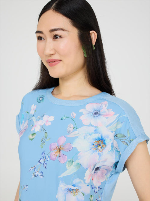 Floral Print Top With Metallic Trim