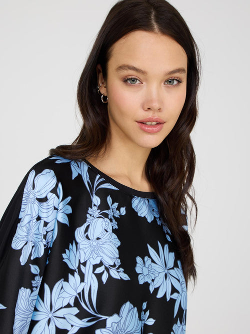 Printed Dolman Sleeve Satin Top