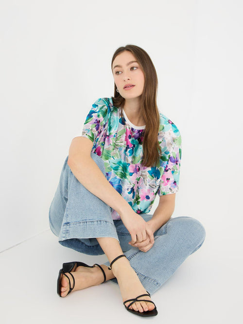 Floral Print Satin Front Dolman Sleeve T-Shirt