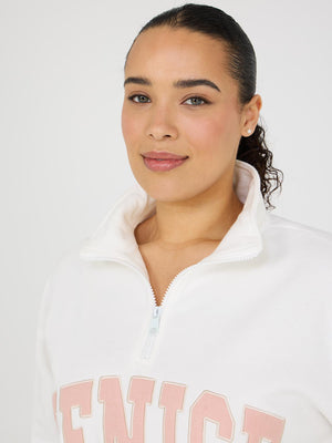 Venice Embroidered Half-Zip Sweatshirt Pearl