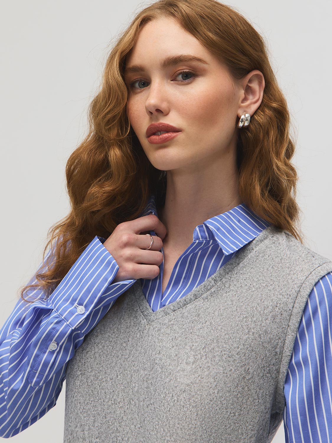 2 Fer Vest Striped Blouse