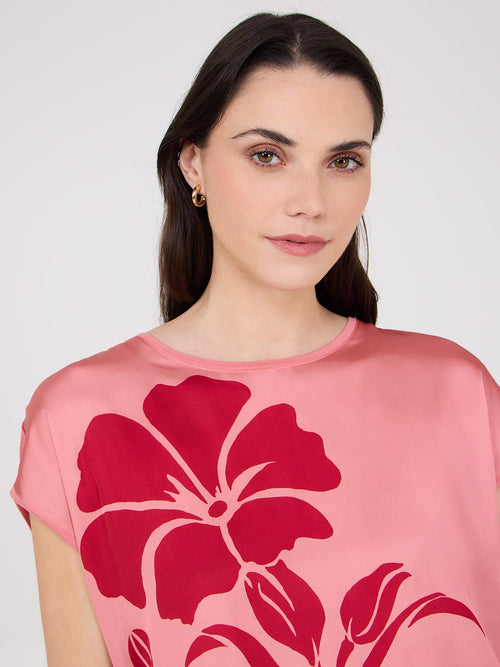 Floral Placement Dolman Sleeve Satin Top