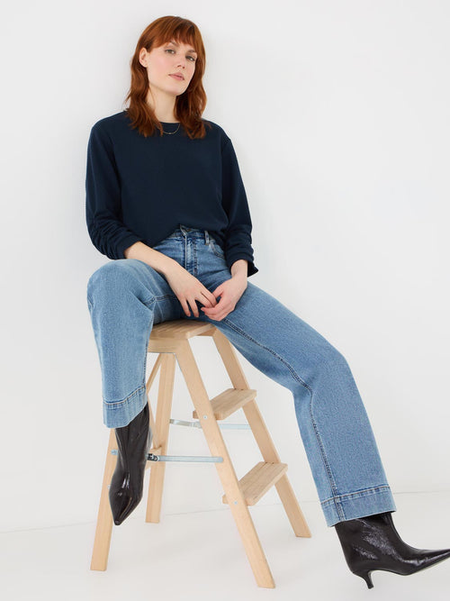 3/4 Ruched Sleeve Jacquard Sweatshirt