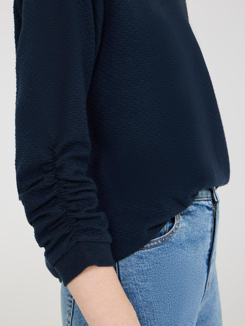 3/4 Ruched Sleeve Jacquard Sweatshirt
