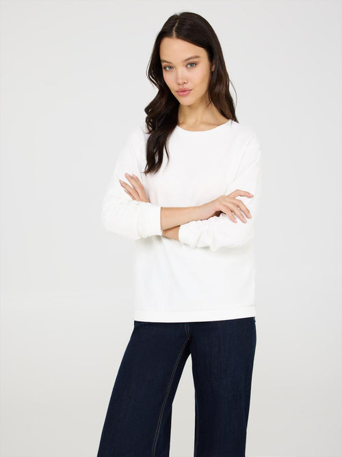 3/4 Ruched Sleeve Jacquard Sweatshirt